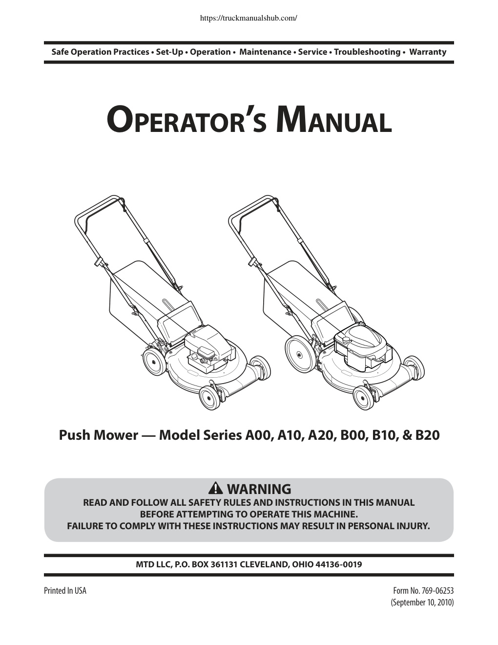 Première page de READ AND FOLLOW ALL SAFETY RULES AND INSTRUCTIONS IN THIS MANUAL