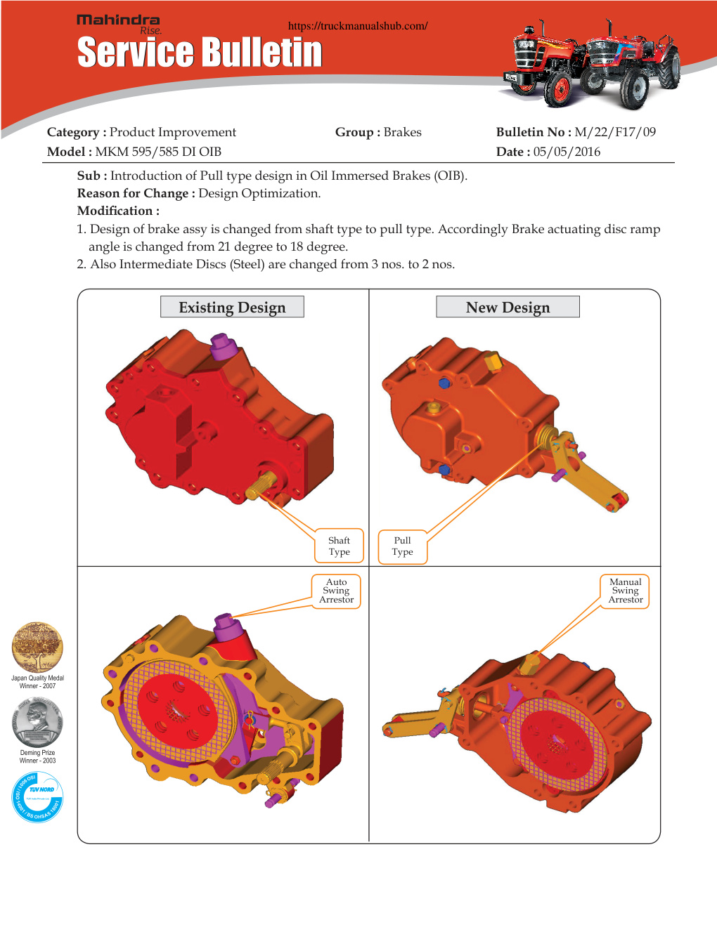 Première page de Mahindra MKM 595 Service Bulletin.pdf