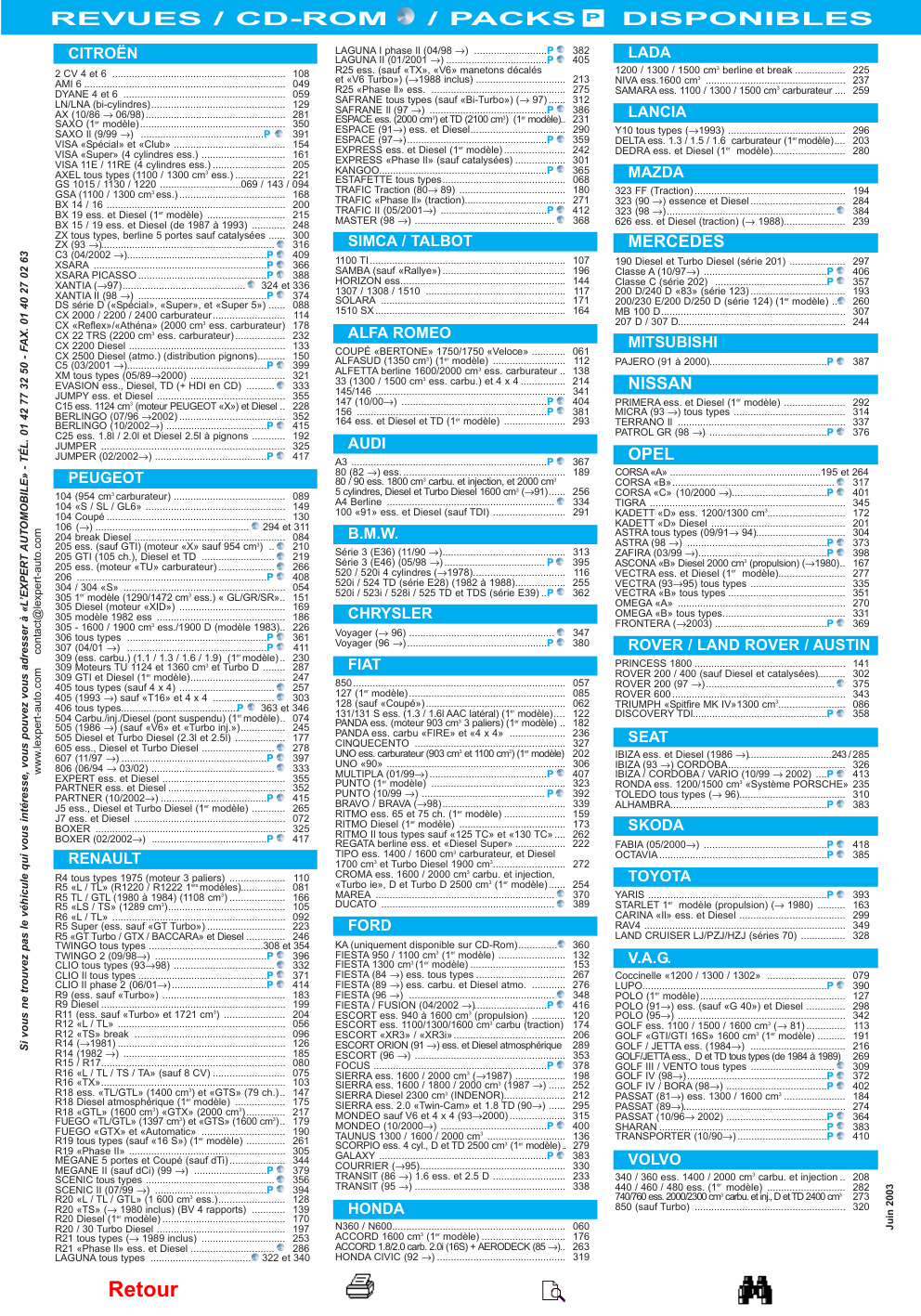 Première page de REVUES / CD-ROM / PACKS P DISPONIBLES
