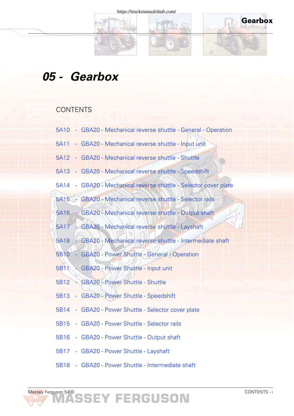 Première page de CONTENTS Gearbox