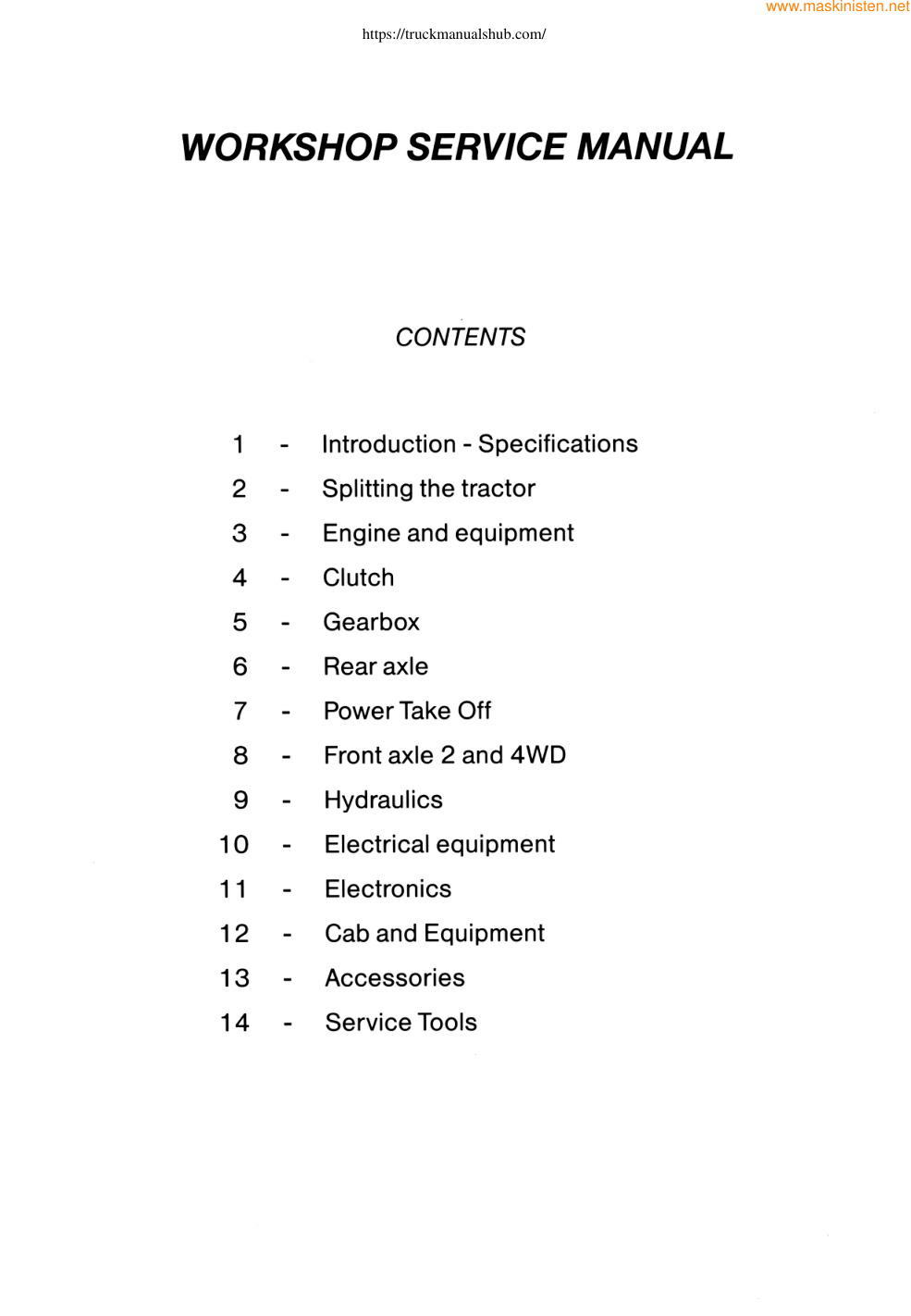 Première page de WORKSHOP SERVICE MANUAL