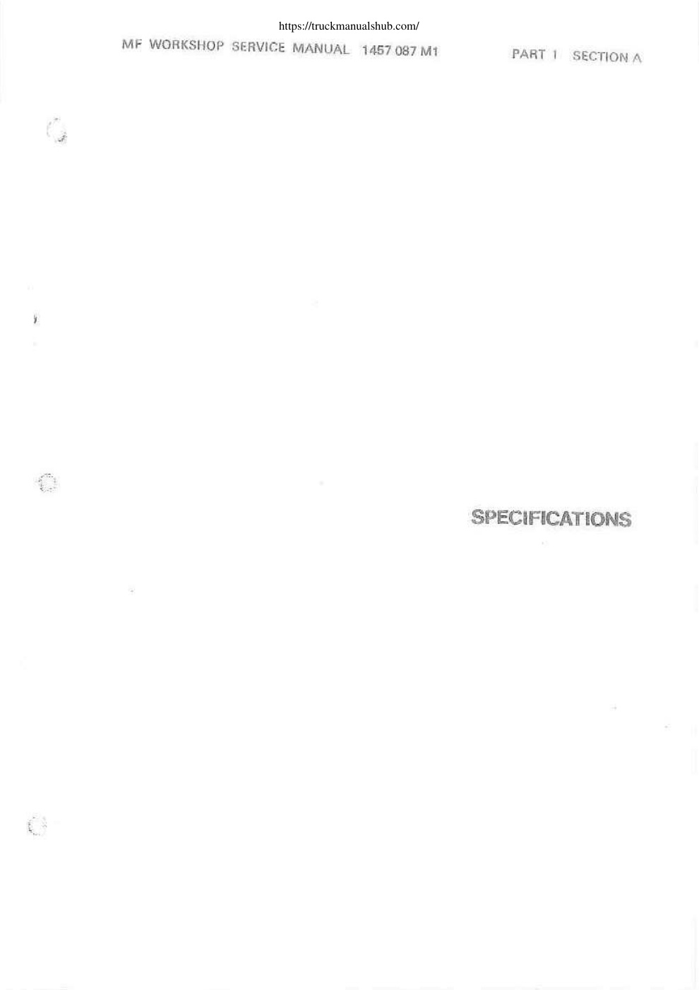 Première page de MF WORKSHOP SERVICE MANUAL 1457 087 M1 PART | SECTION A