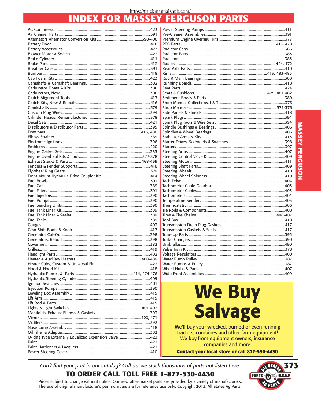 Première page de 2013 Massey Ferguson Tractor Parts Catalog