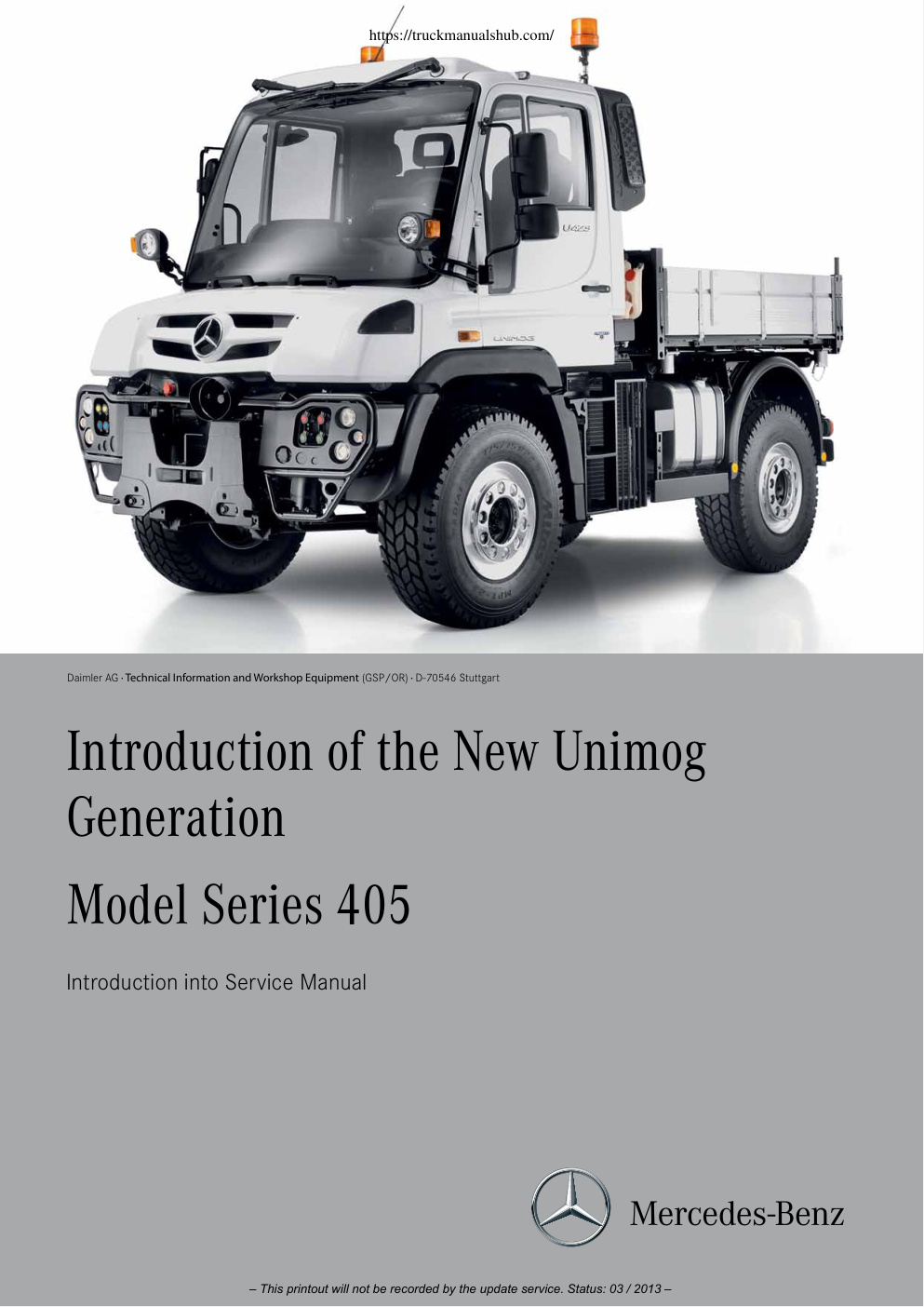 Première page de Daimler AG · Technical Information and Workshop Equipment (GSP/OR) · D-70546 Stuttgart