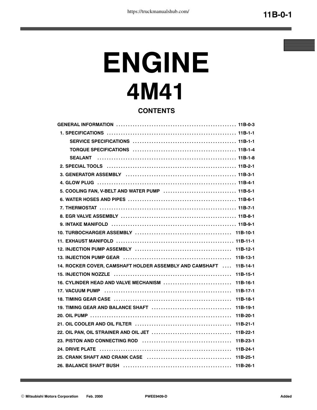 Première page de ENGINE Workshop Manual 4M41