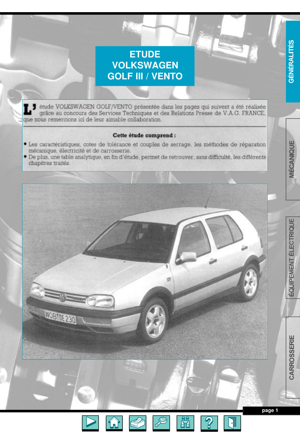 Première page de GOLF Ill / VENTO