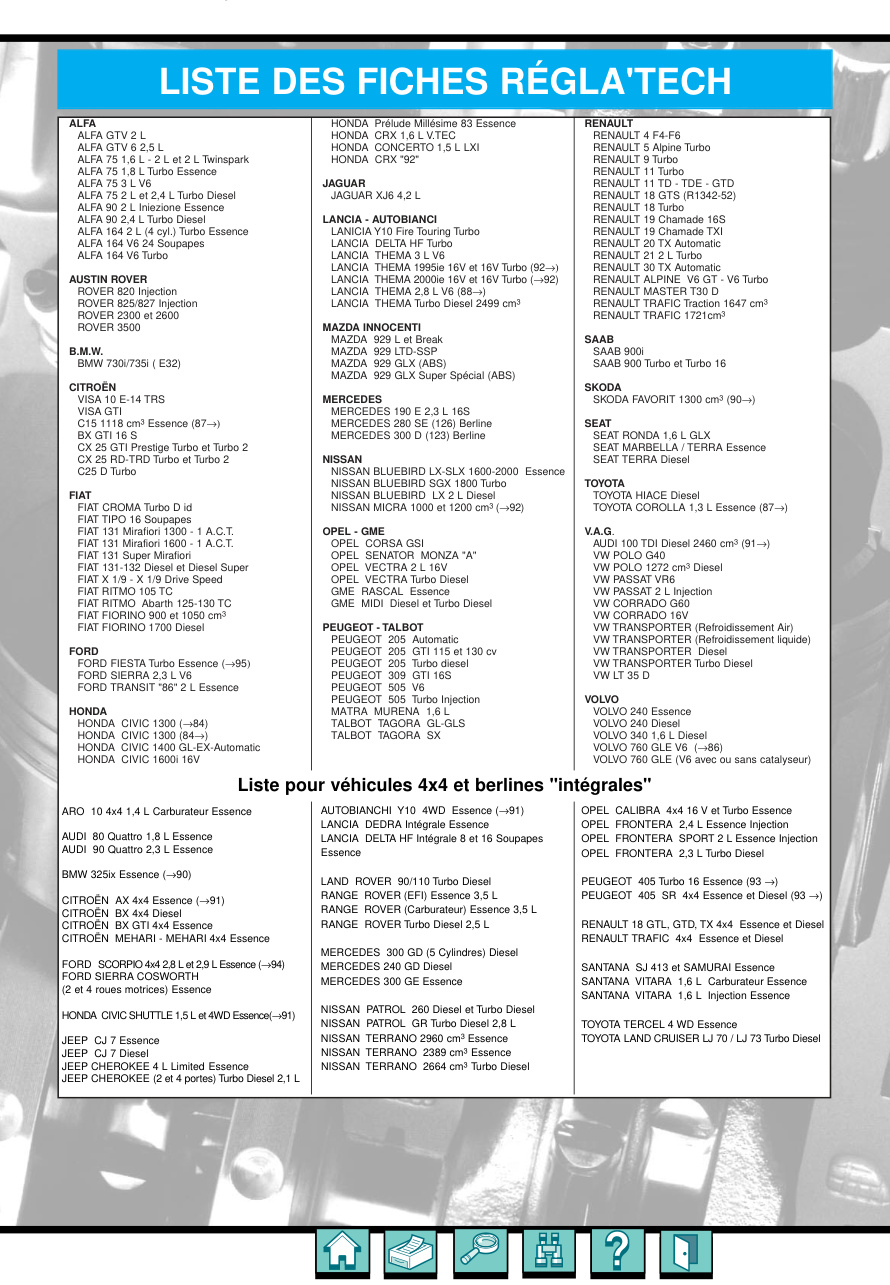 Première page de LISTE DES FICHES RÉGLA'TECH