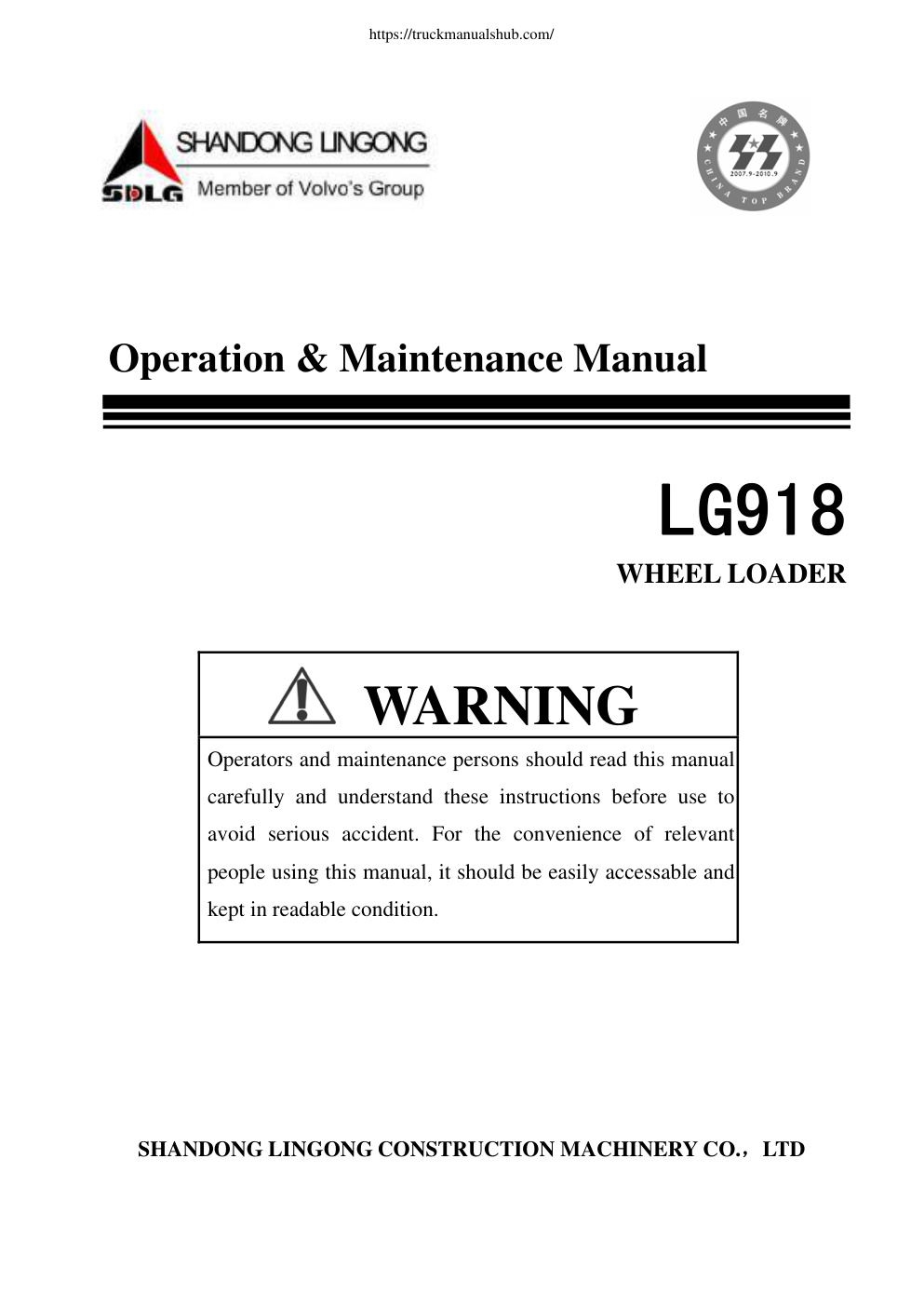 Première page de Operation & Maintenance Manual