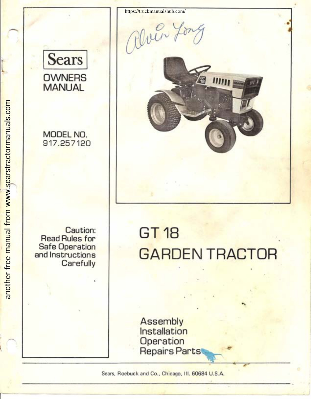 Première page de Sears GT18 Garden Tractor Owner’s Manual.pdf