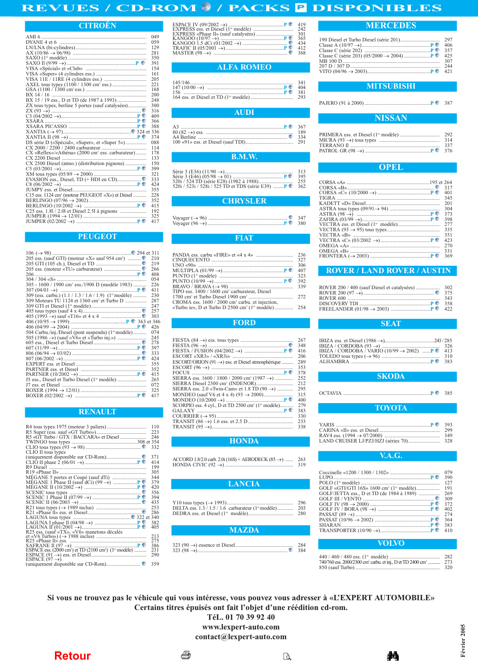 Première page de REVUES / CD-ROM / PACKS P DISPONIBLES
