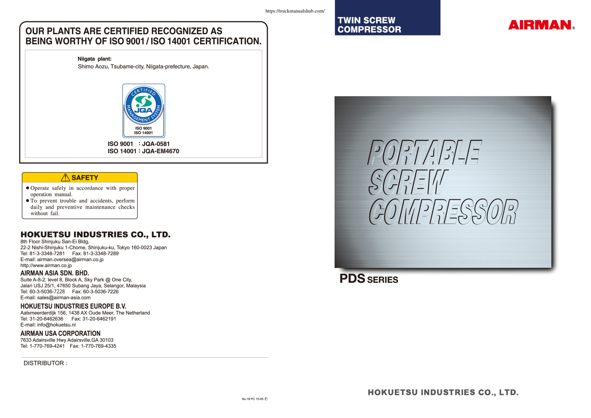 Première page de AIRMAN® OUR PLANTS ARE CERTIFIED RECOGNIZED AS