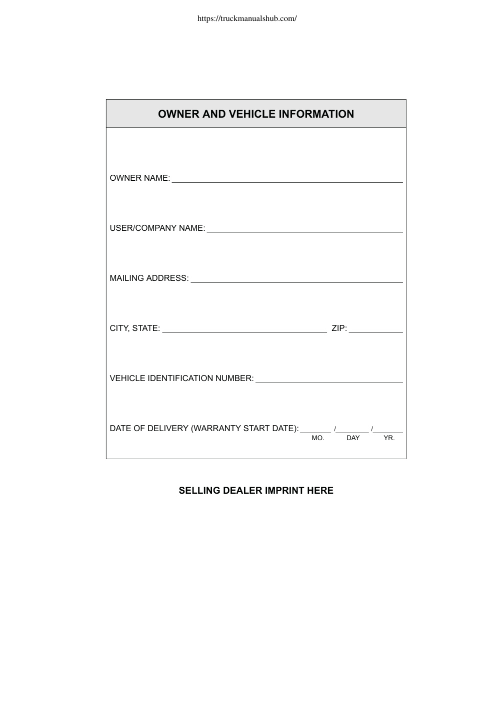 Première page de OWNER AND VEHICLE INFORMATION