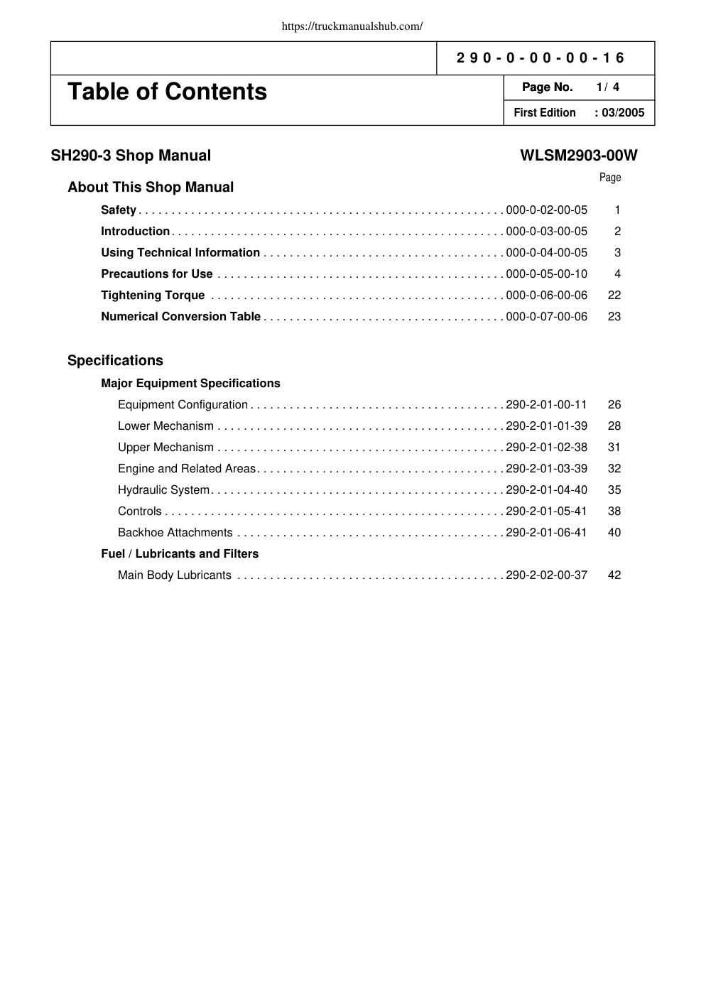 Première page de SH290-3 Shop Manual WLSM2903-00W