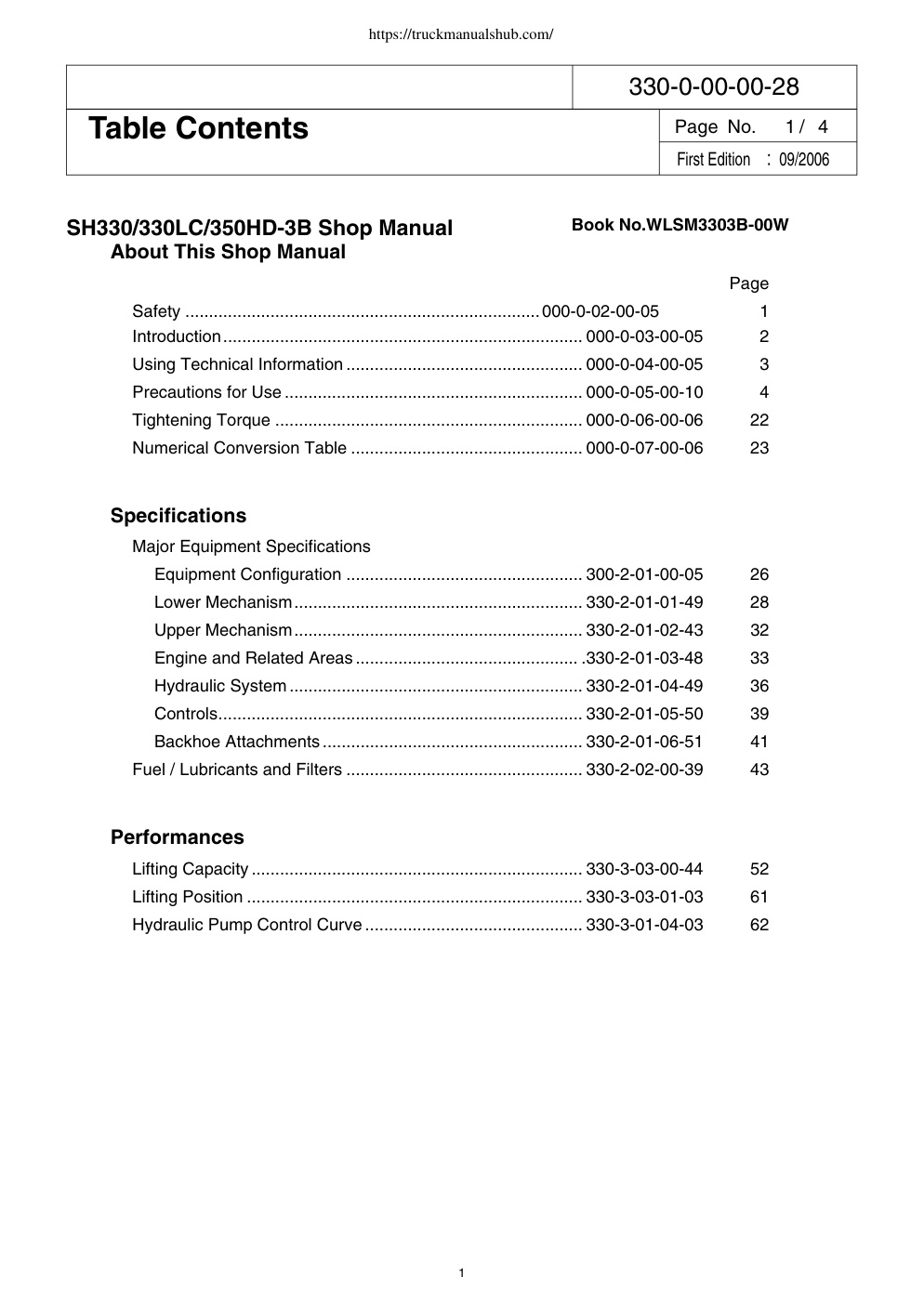 Première page de SH330/330LC/350HD-3B Shop Manual Book 3303B-00W