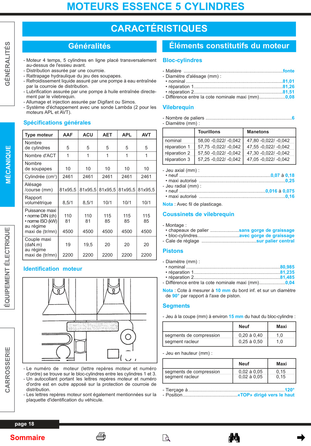 Première page de MOTEURS ESSENCE 5 CYLINDRES