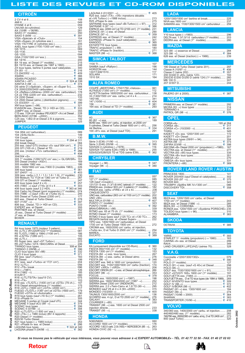 Première page de LISTE DES REVUES ET CD-ROM DISPONIBLES