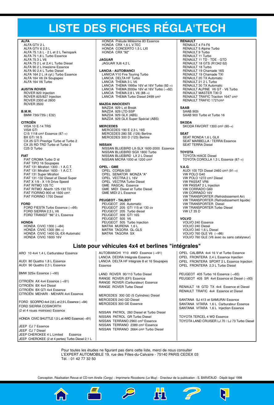 Première page de LISTE DES FICHES RÉGLA'TECH