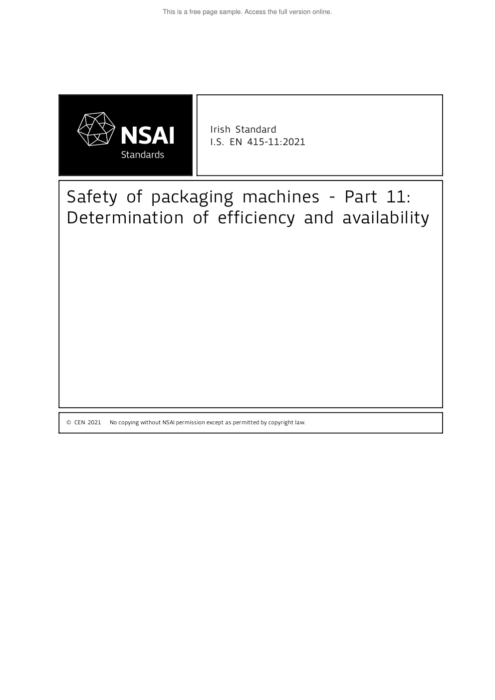 Première page de I.S. EN 415-11:2021