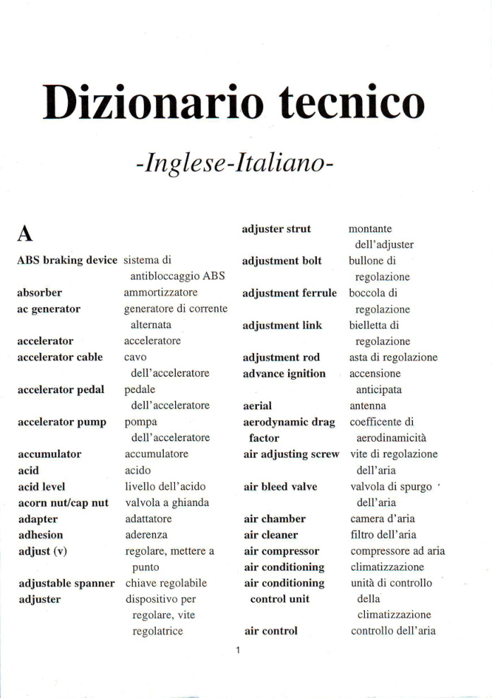 Première page de Dizionari,o tecnico