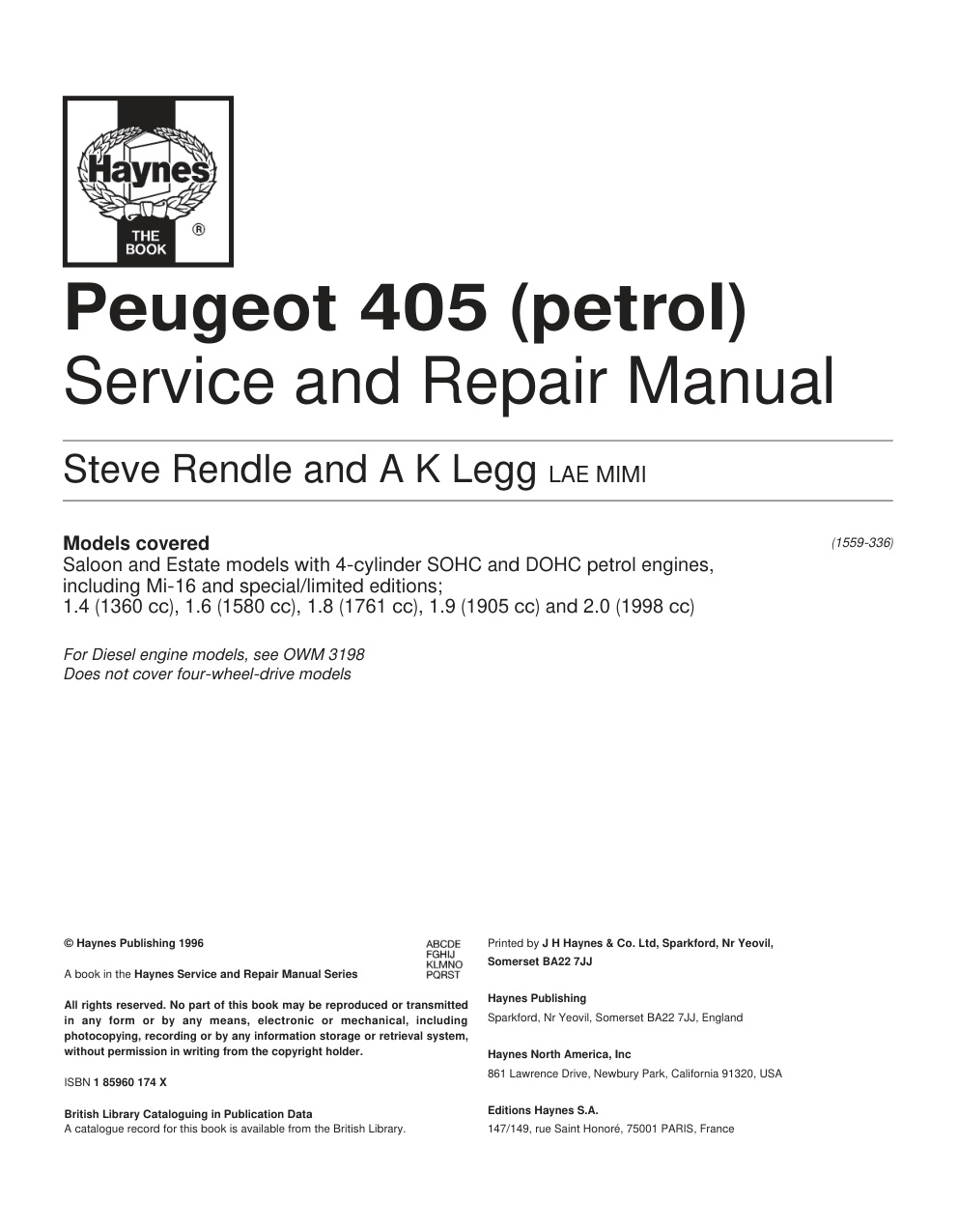 Première page de Service and Repair Manual