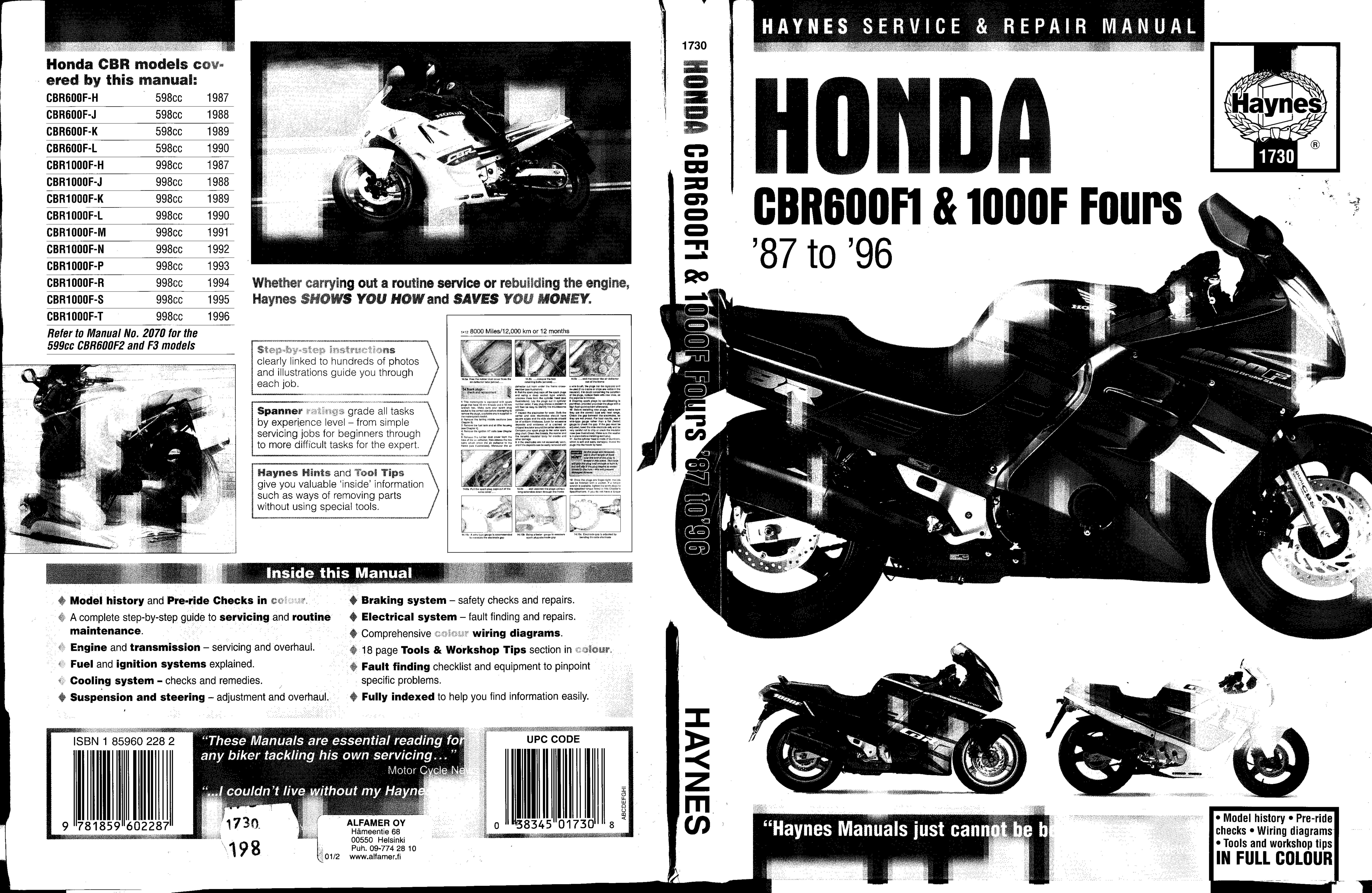 Première page de Honda CBR600 F 87-90,CBR1000 F 87-96 Haynes Service Manual ENG
