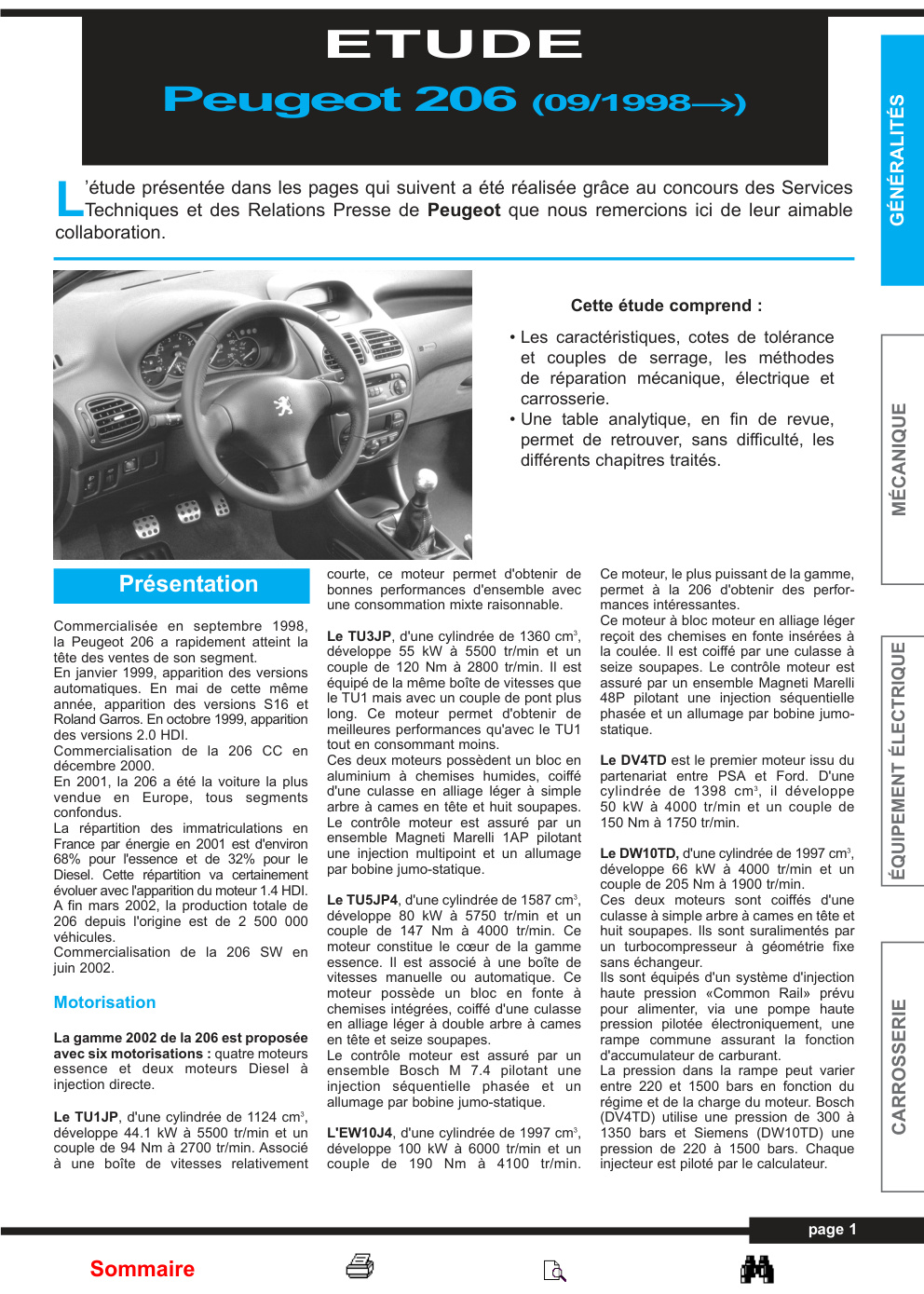 Première page de Peugeot 206 (09/1998→)