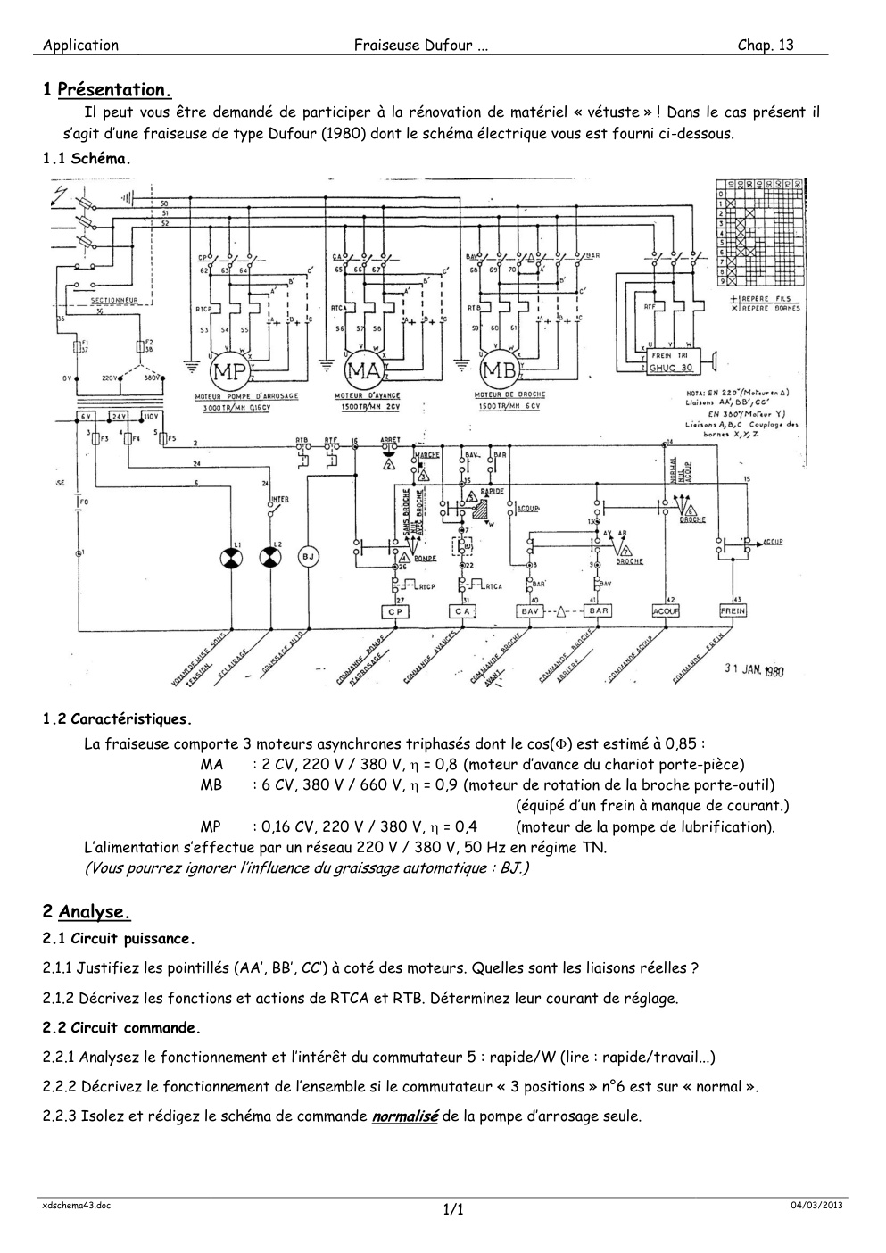 Première page de Application Fraiseuse Dufour... Chap. 13