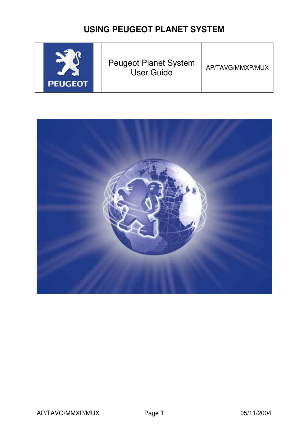 Première page de USING PEUGEOT PLANET SYSTEM