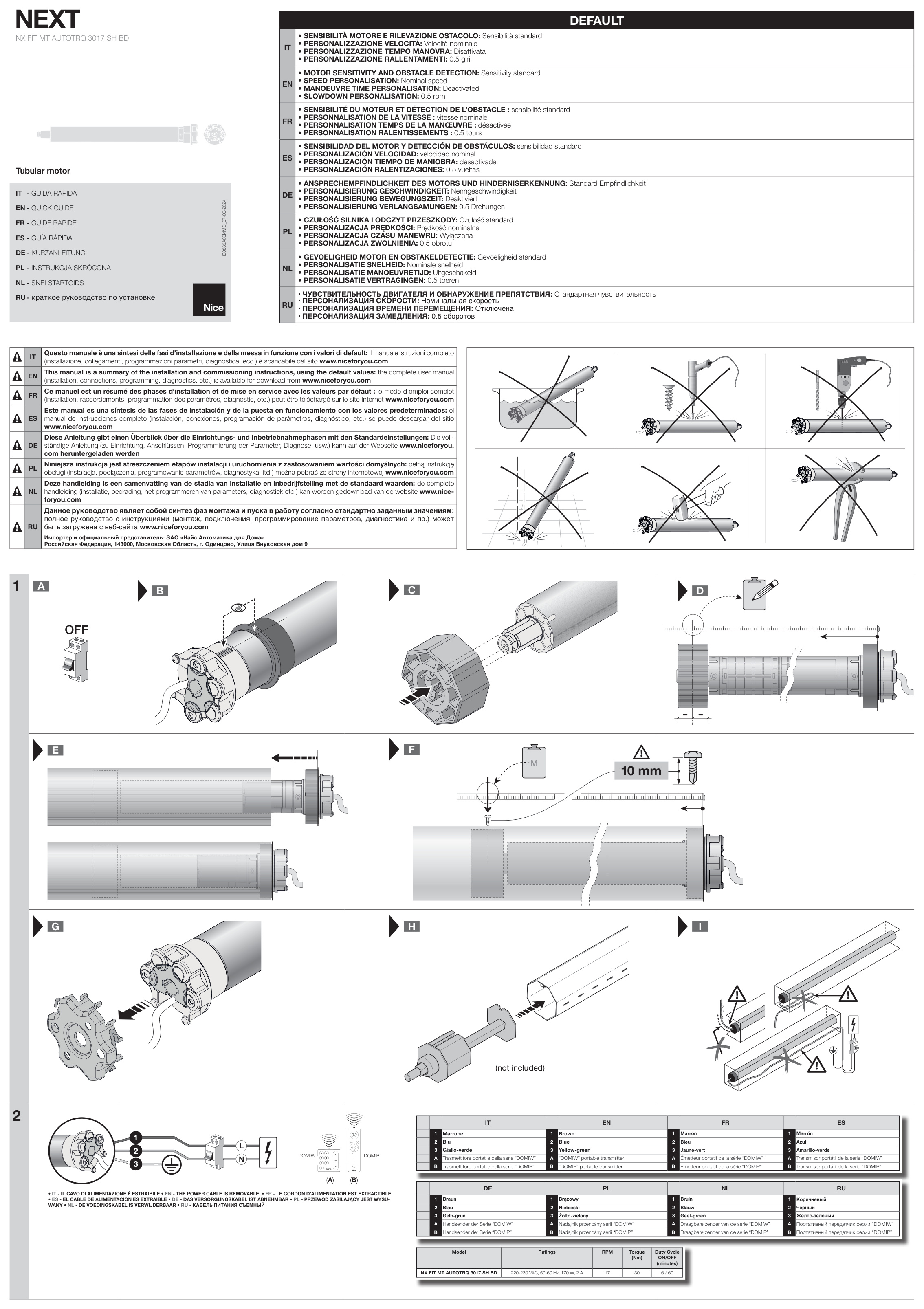 Première page de • SENSIBILITÀ MOTORE E RILEVAZIONE OSTACOLO: Sensibilità standard NX FIT MT AUTOTRQ 3017 SH BD