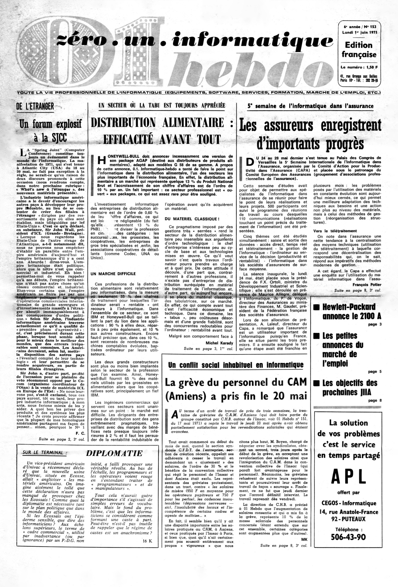 Première page de 01informatique numero0153