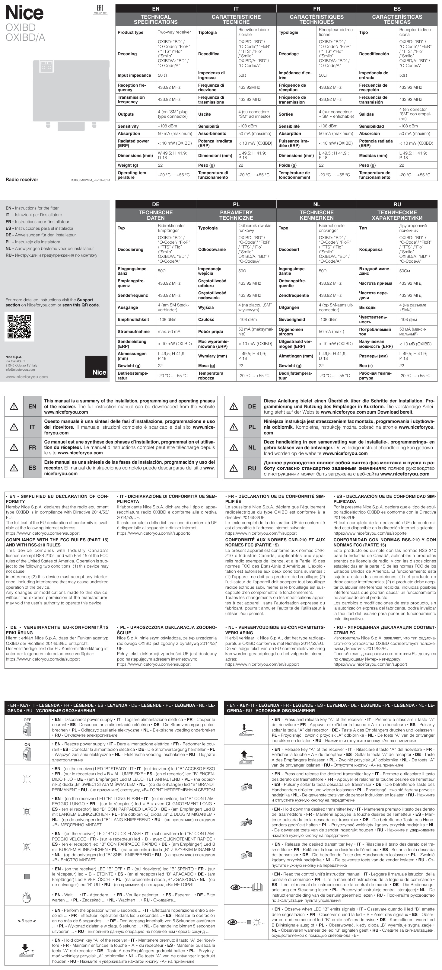 Première page de TECHNICAL CARATTERISTICHE CARACTÉRISTIQUES CARACTERÍSTICAS
