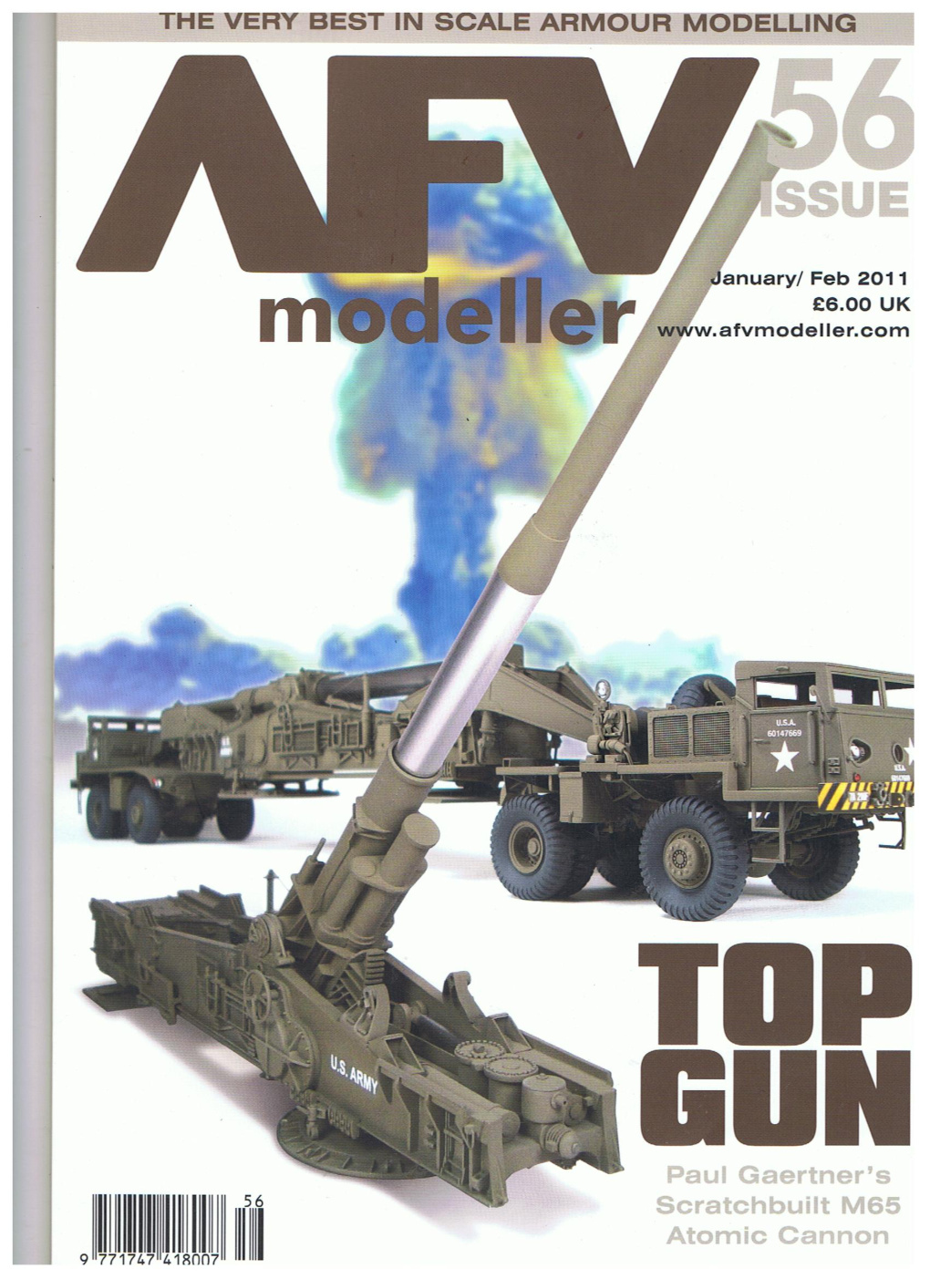 Première page de AFV Modeller 56 M65 Atomic cannon Sdkfz 232 BMW R12 Opel Olympia diorama 1941 Churchiil Mk III Comet M4A3 Sherman King Tiger 1 16 Leopard 2A4