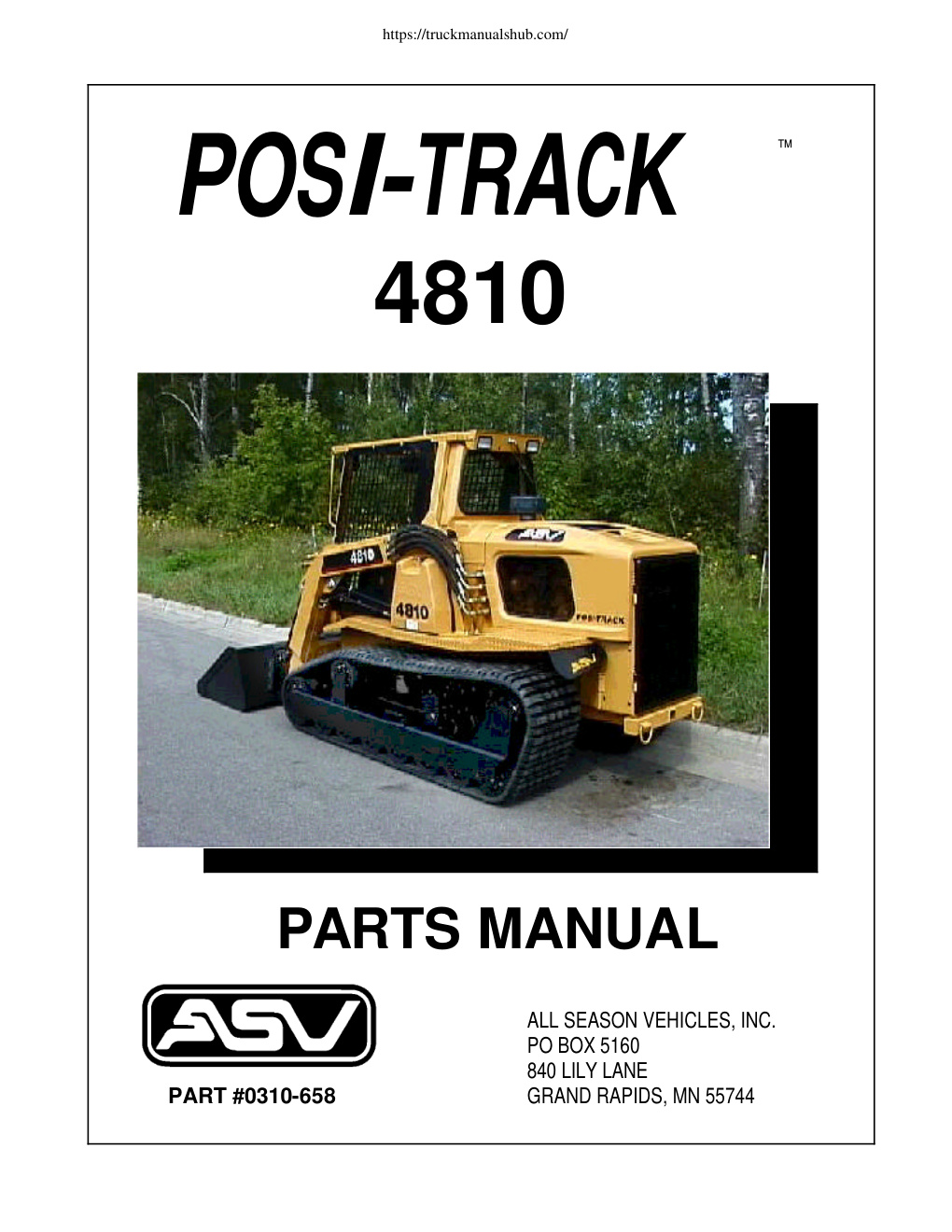Première page de ASV 4810 Skid Steer Parts Manual