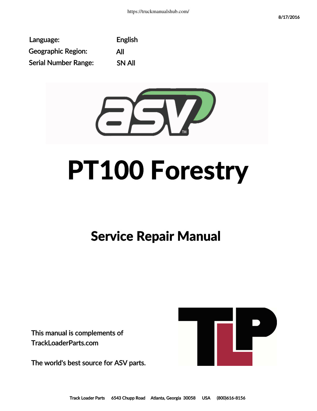Première page de ASV PT100 Forestry Service Repair Manual