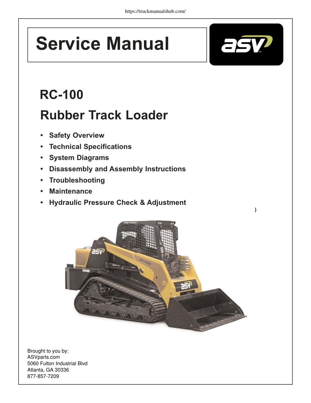 Première page de ASV RC 100 Service Manual