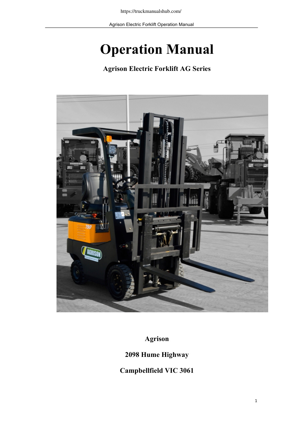 Première page de Agrison AG Series Electric Forklift Maintenance Operation Manual