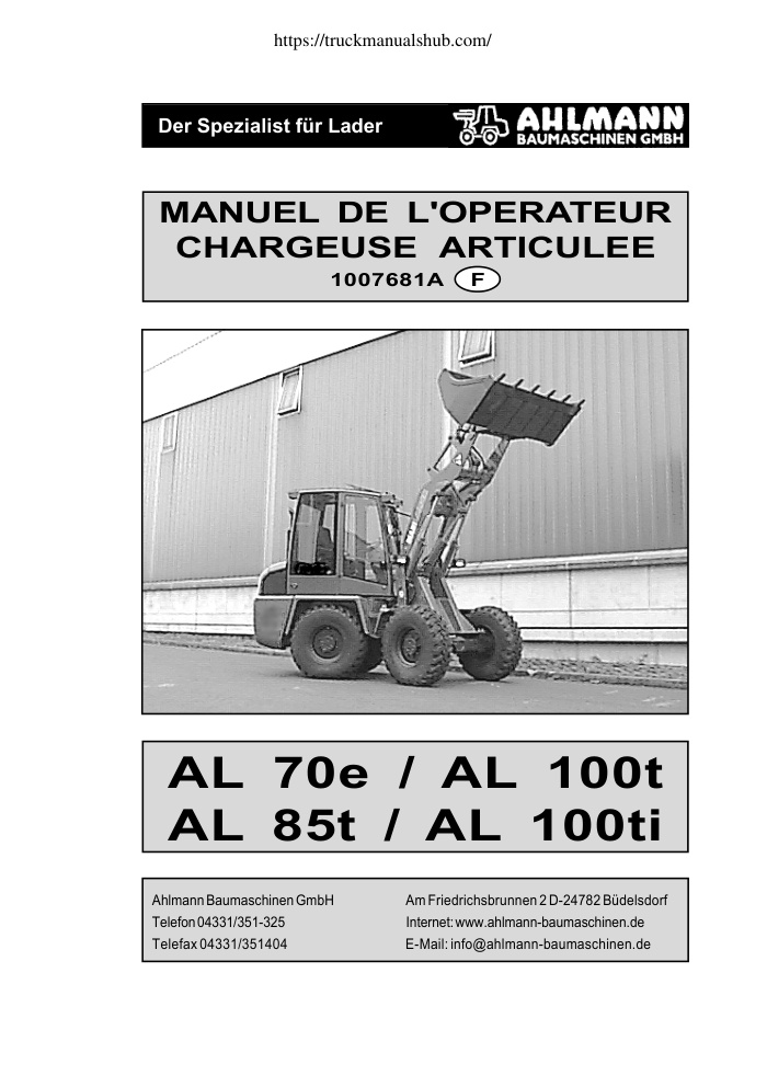 Première page de Ahlmann AL70e AL100t AL85t AL100ti Operator Manual