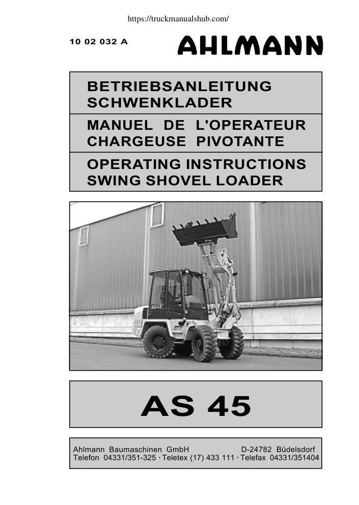 Première page de Ahlmann AS 45 Swing Shovel Loader Operating Instructions