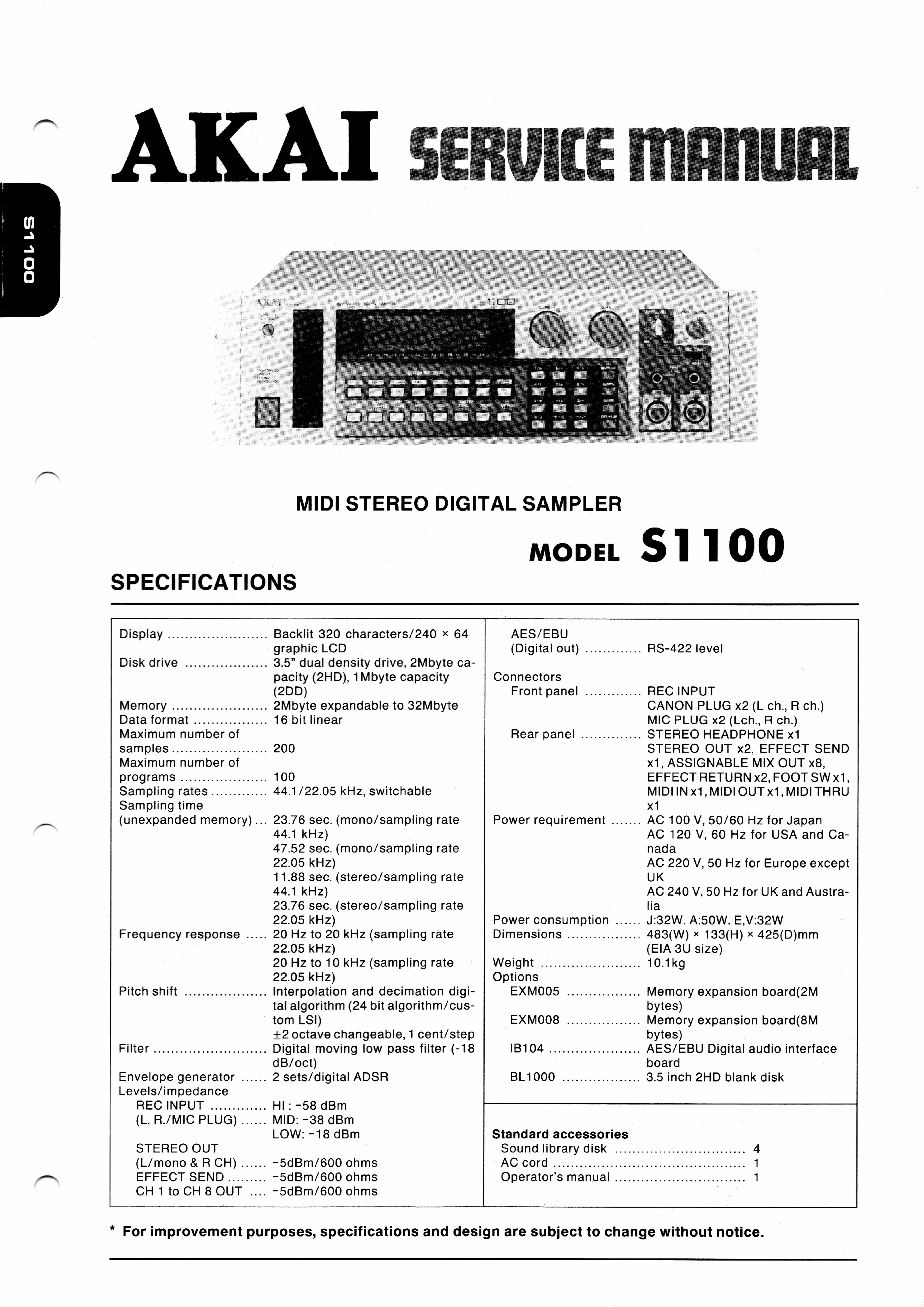 Première page de Akai S1100 SERVICE MANUAL ocr