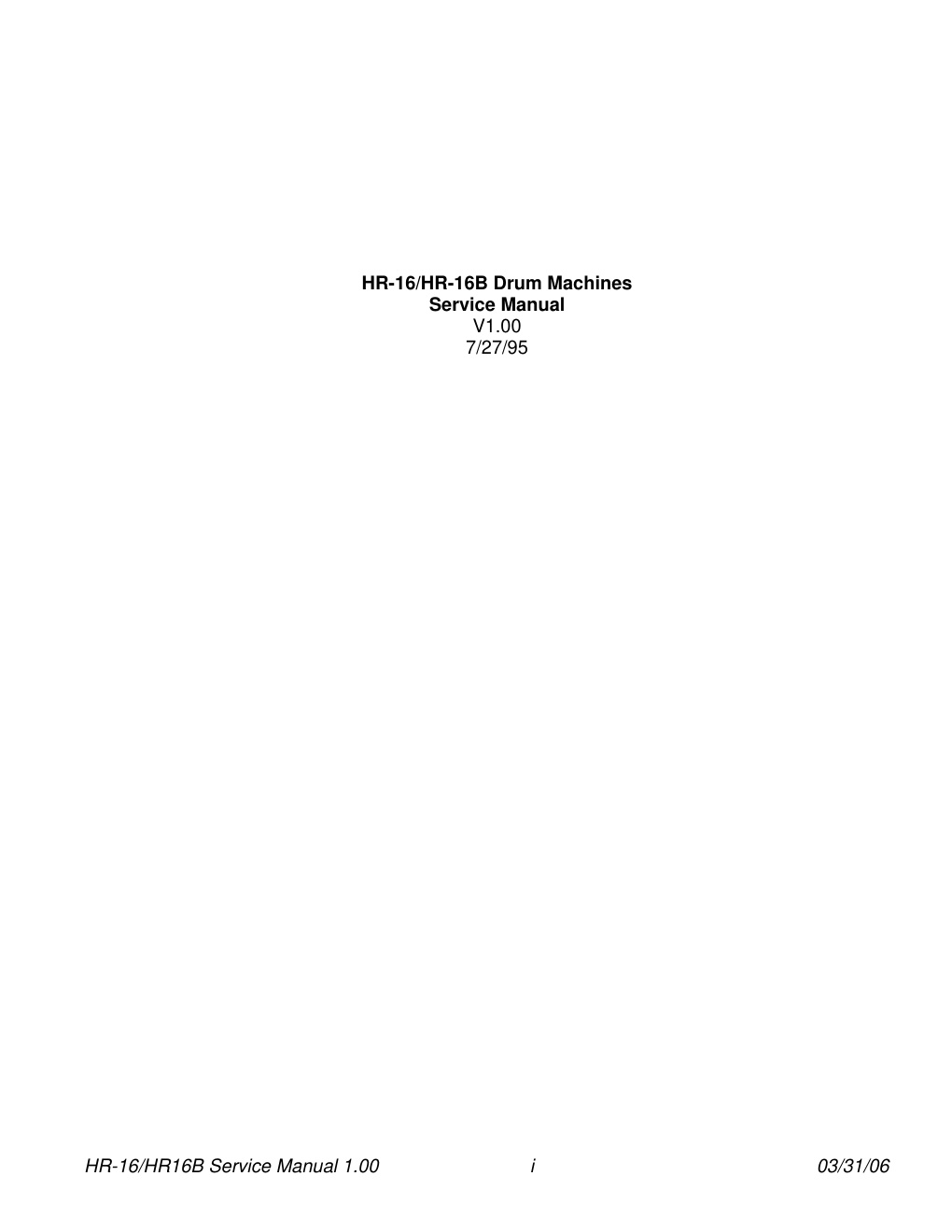 Première page de Alesis HR 16 HR 16B SERVICE MANUAL