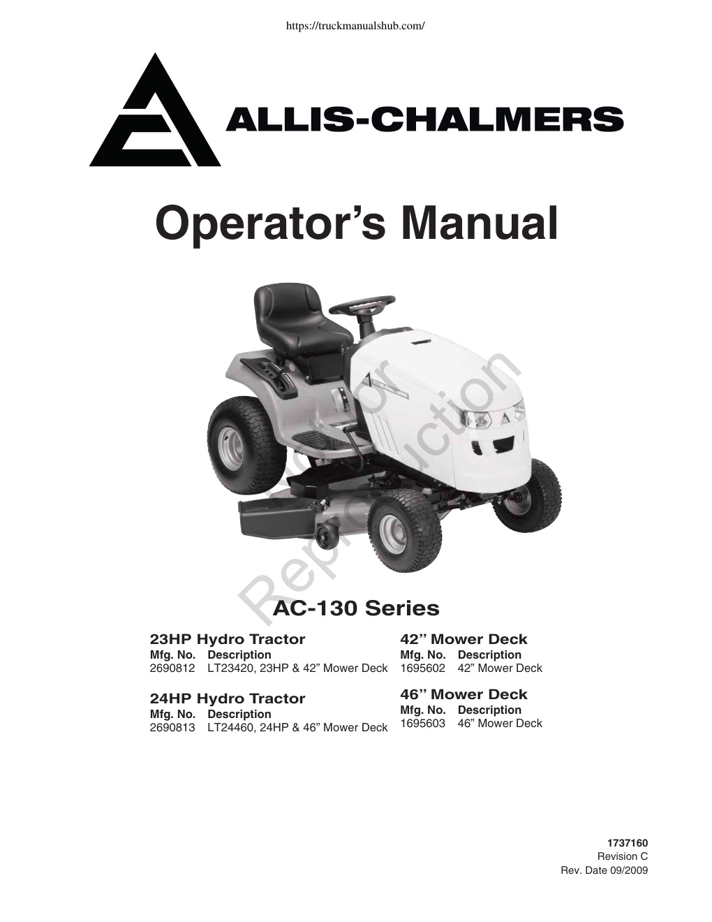 Première page de Allis Chalmers AC 130 Series operators manual