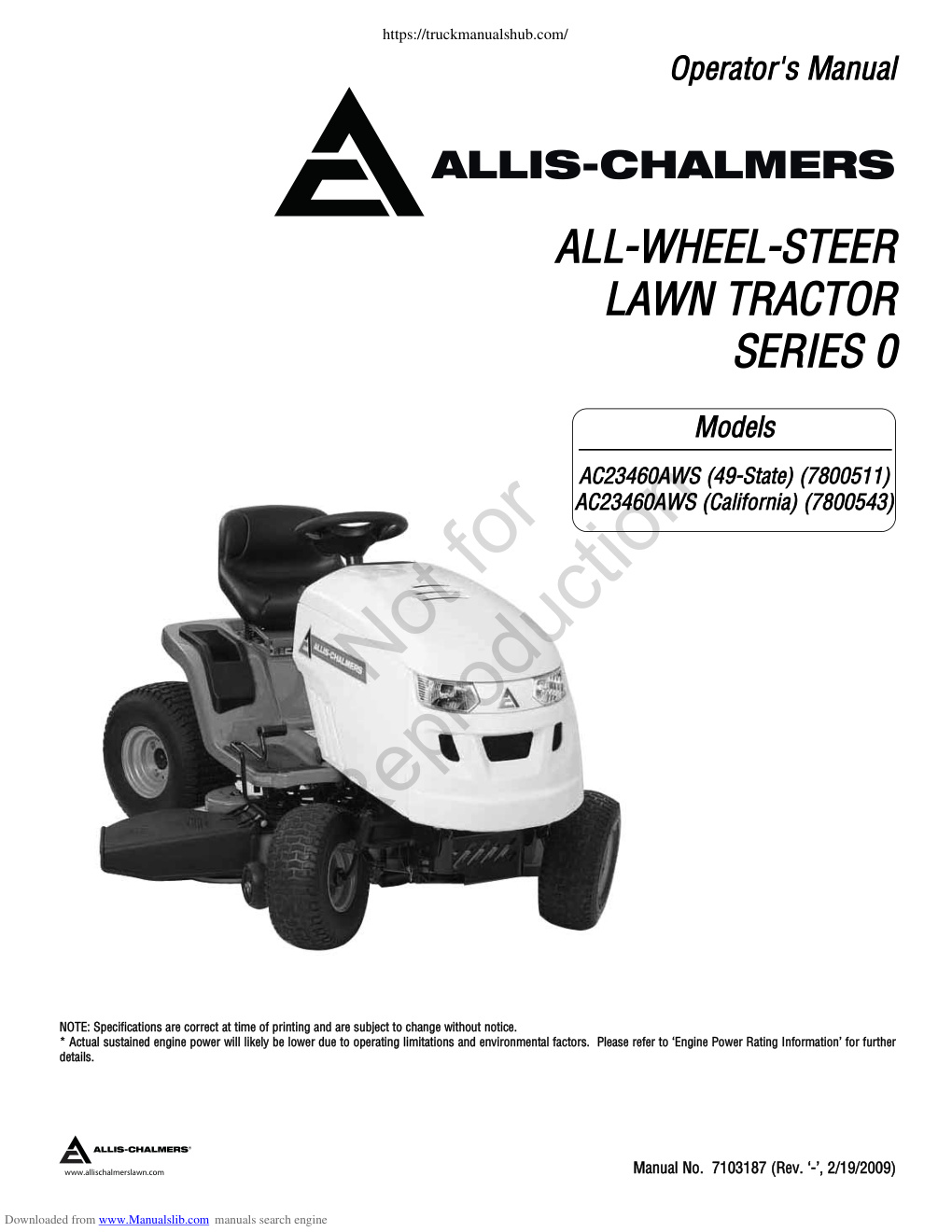 Première page de Allis Chalmers AC23460AWS Operator s Manual