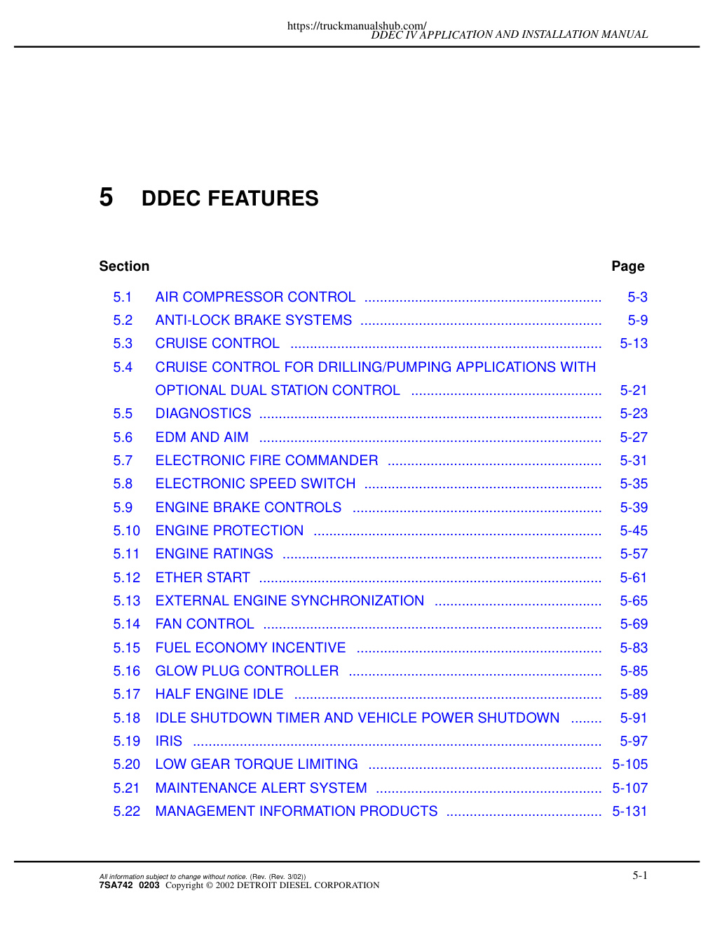 Première page de Allison Transmission DDEC IV Application and Installation Manual