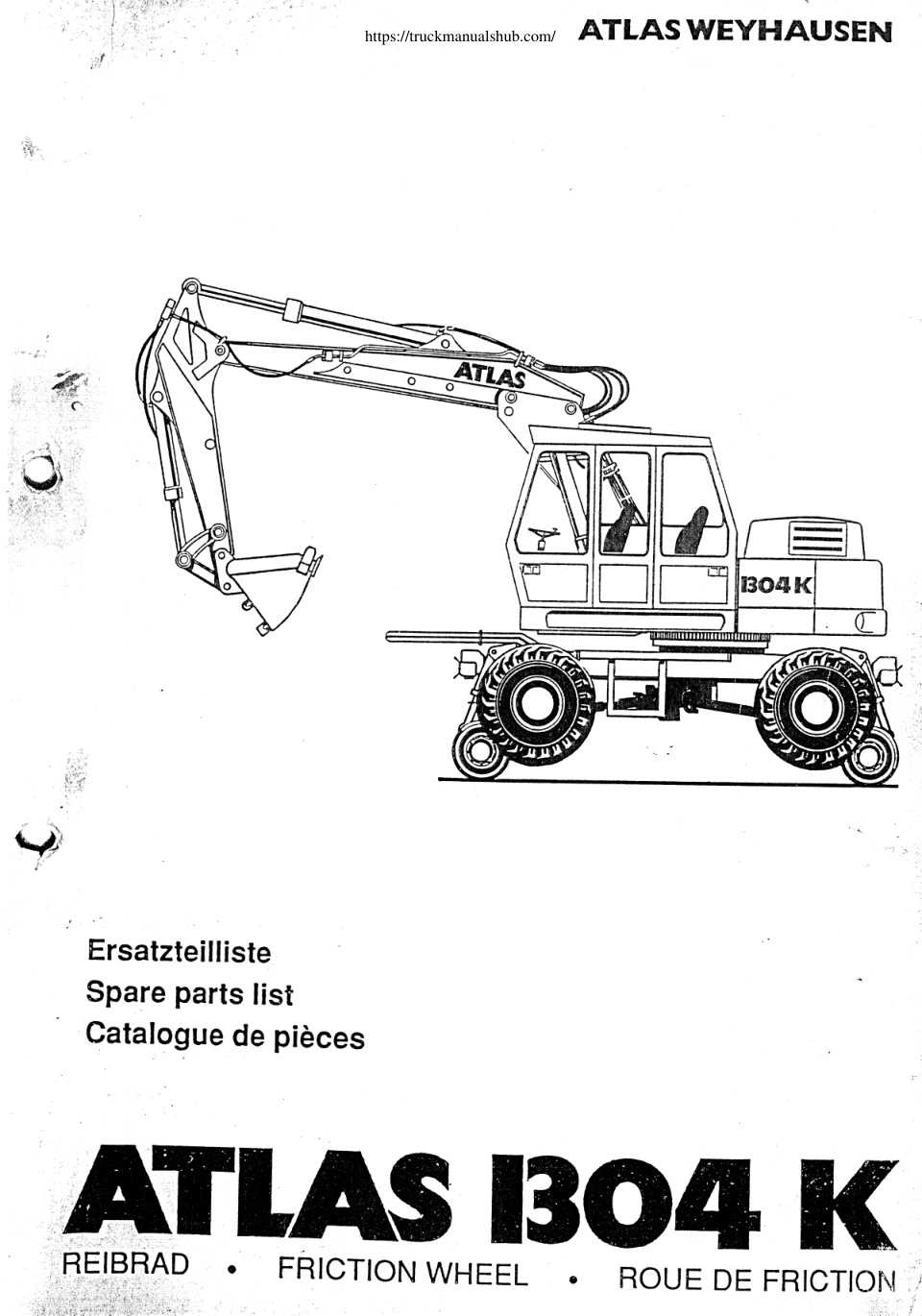 Première page de Atlas 1304 excavator Spare Parts List