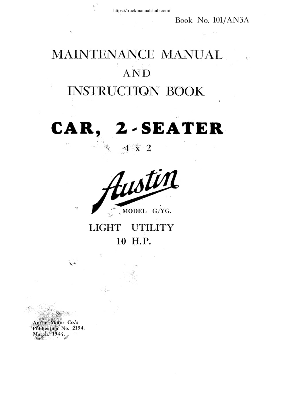 Première page de Austin tilly 10 Service Manual