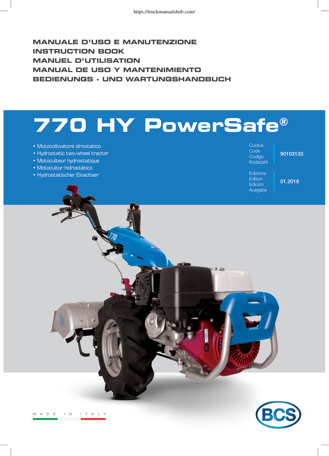 Première page de BCS 770 HY Two Wheel Tractor Instruction Book
