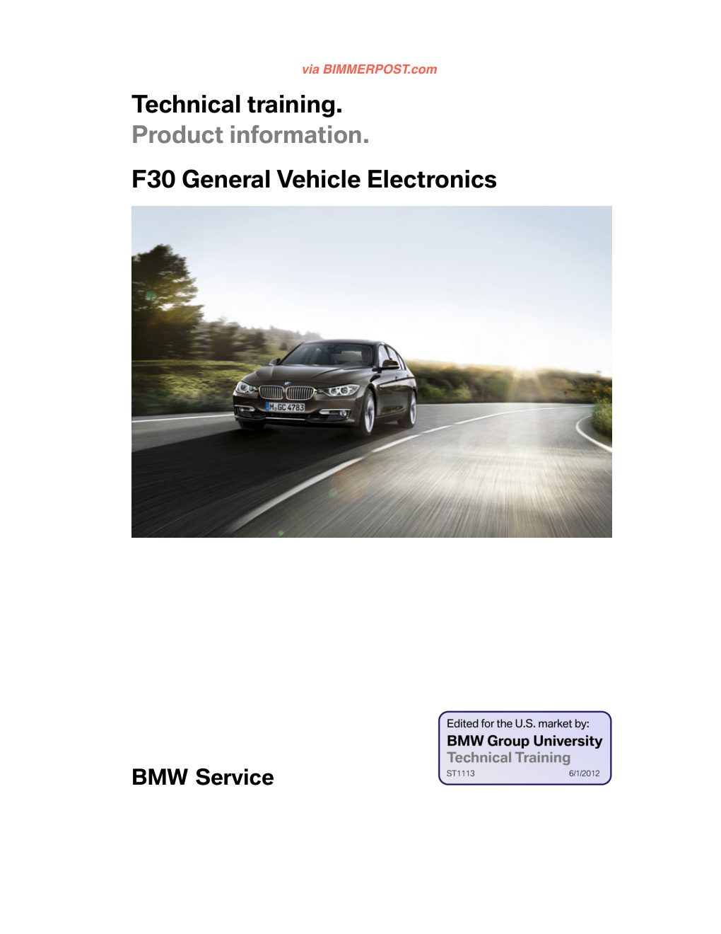 Première page de BMW F30 F31 General Vehicle Electronics Service manual