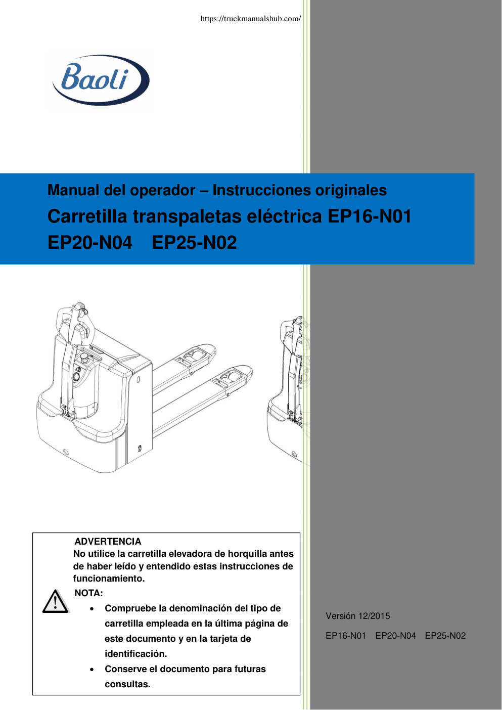 Première page de Baoli EP20 N04 EP25 N02 Operation Service Manual