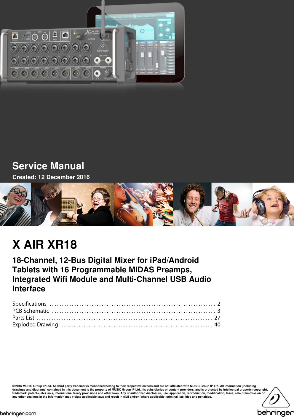 Première page de Behringer XR18 Service Manual