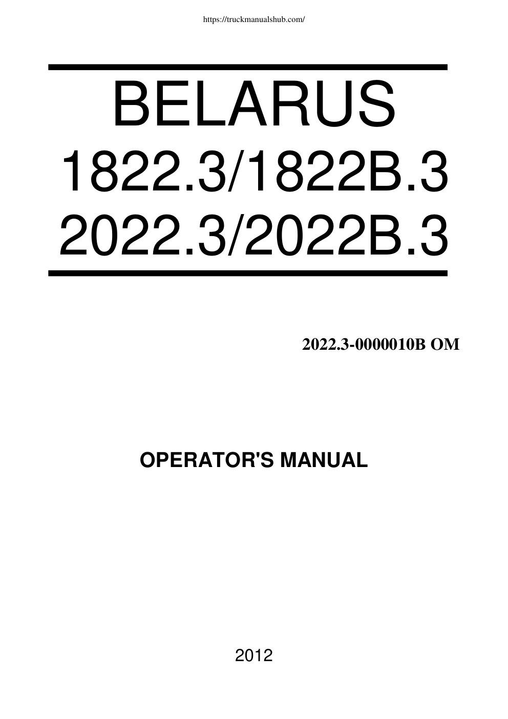 Première page de Belarus 1822 3 1822B 3 2022 3 2022B 3 Operators Manual